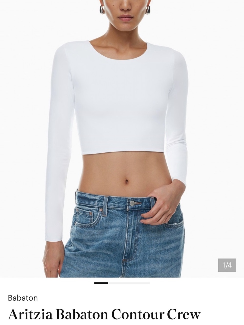 Aritzia White Long-Sleeve Cropped Crew Top